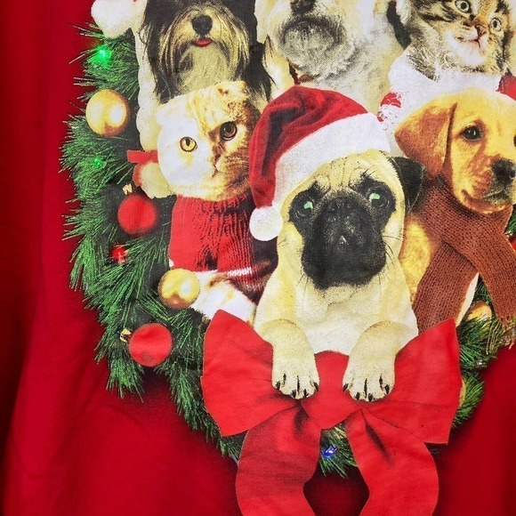 Fifth Sun Christmas Holiday Dogs Cats Light UP Crewneck Sweatshirt Unisex Size L - Picture 9 of 17